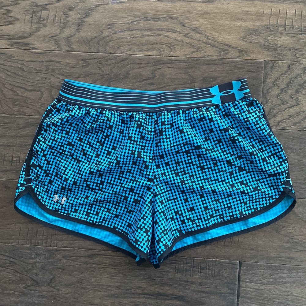 Under Armor Black And Blue Patterned Small Athletic Running Shorts With Liner